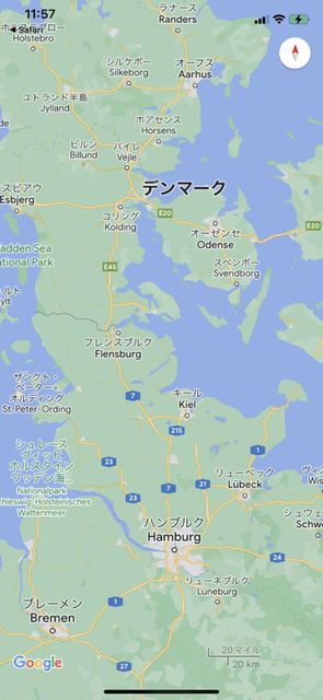 ユトランド半島の地図、グーグルマップより